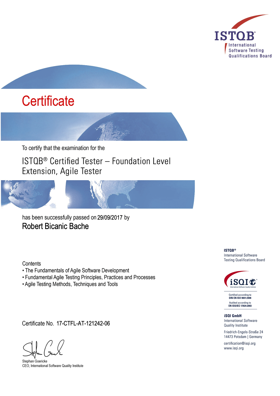 ISTQB Agile Tester certificate